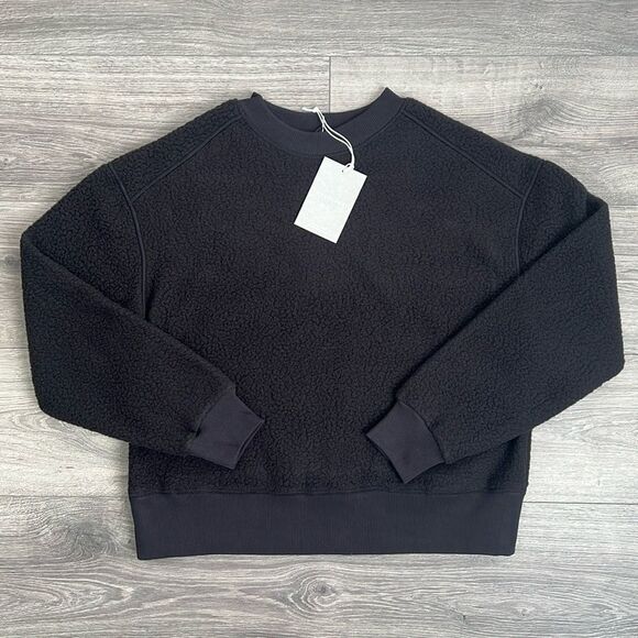 EVERLANE Fleece Crewneck Sweatshirt Womens XS Oversized Sherpa Black Winter 90s - Picture 1 of 11